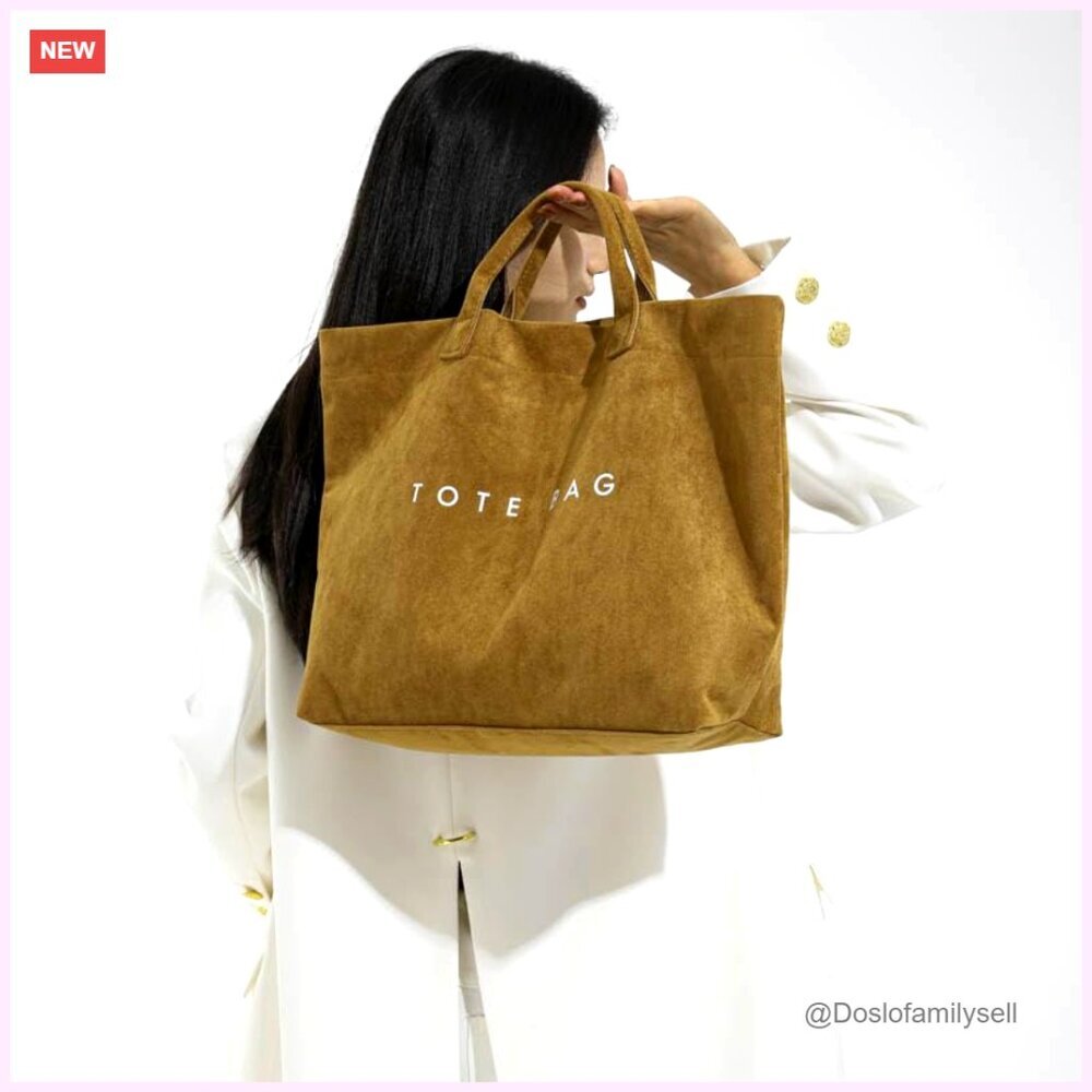 Suede Tote Bag Large Soft Hobo Handbag Letter Print Work Travel Fashion View 2